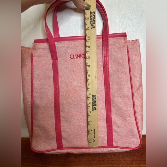 Clinique Pink Tote Bag Polyester PVC Trim Large Shoulder Shopper Makeup Travel - Picture 8 of 11